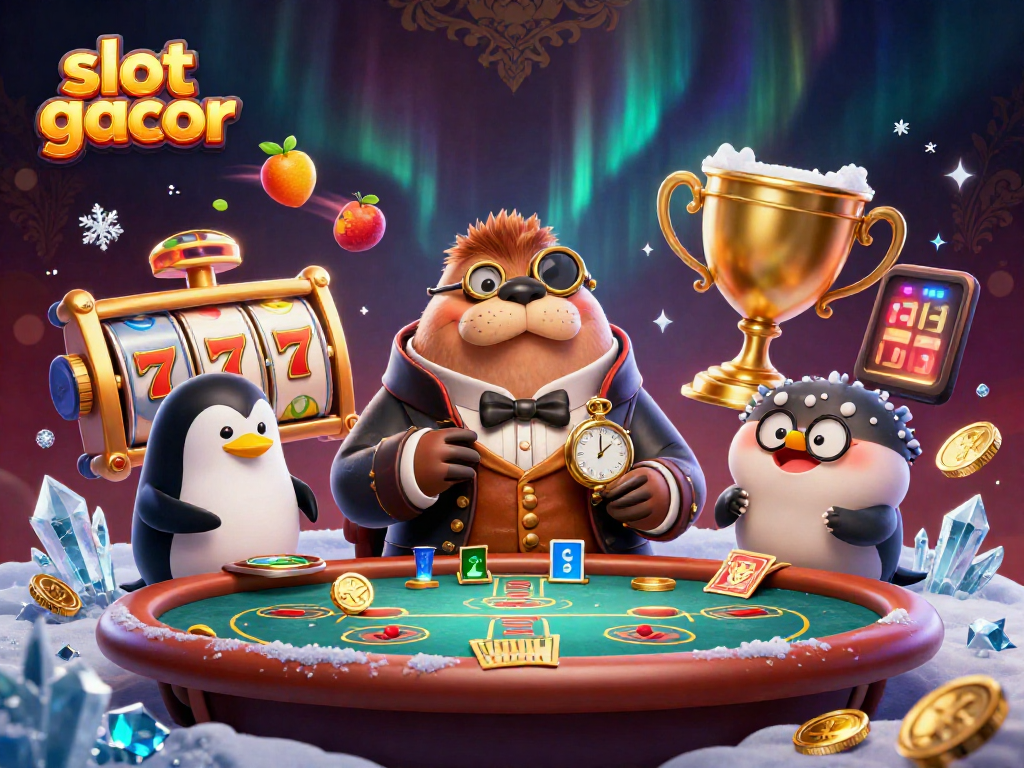 Experience slot gacor excitement at a vibrant underwater casino table with animated characters playing poker.