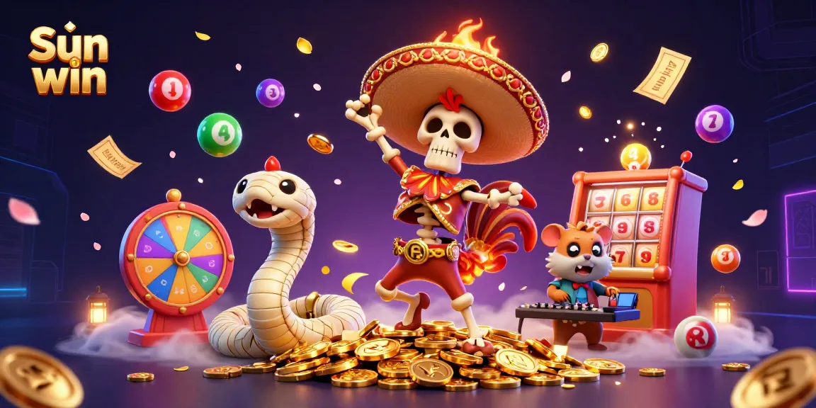 Experience the excitement of Sun win with vibrant animated characters celebrating on golden coins.