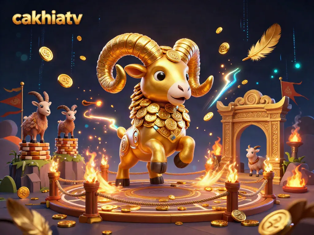Join the excitement of cakhiatv as the golden ram charges through the gambling arena filled with gold coins.