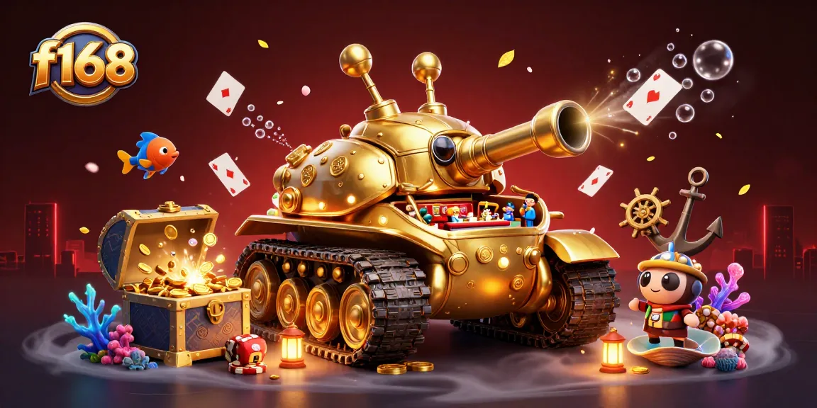 Win with f168: A vibrant 3D casino scene bursting with gold coins and energy.