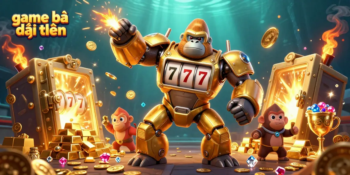 Experience thrilling game bài đổi thưởng with an exciting golden gorilla mech and treasure explosion.