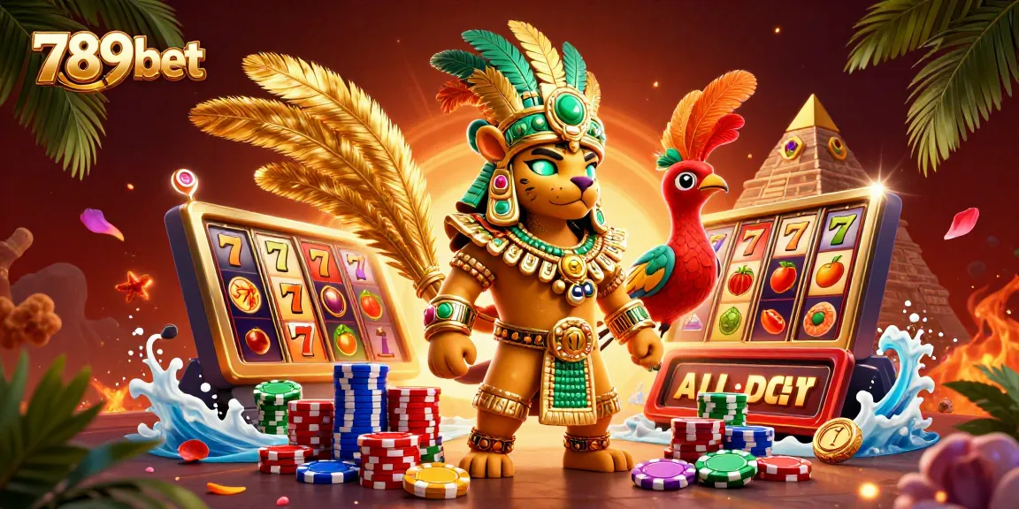 Experience the thrill of 789bet with vivid illustrations of slot games featuring jackpots and lucky 7s.