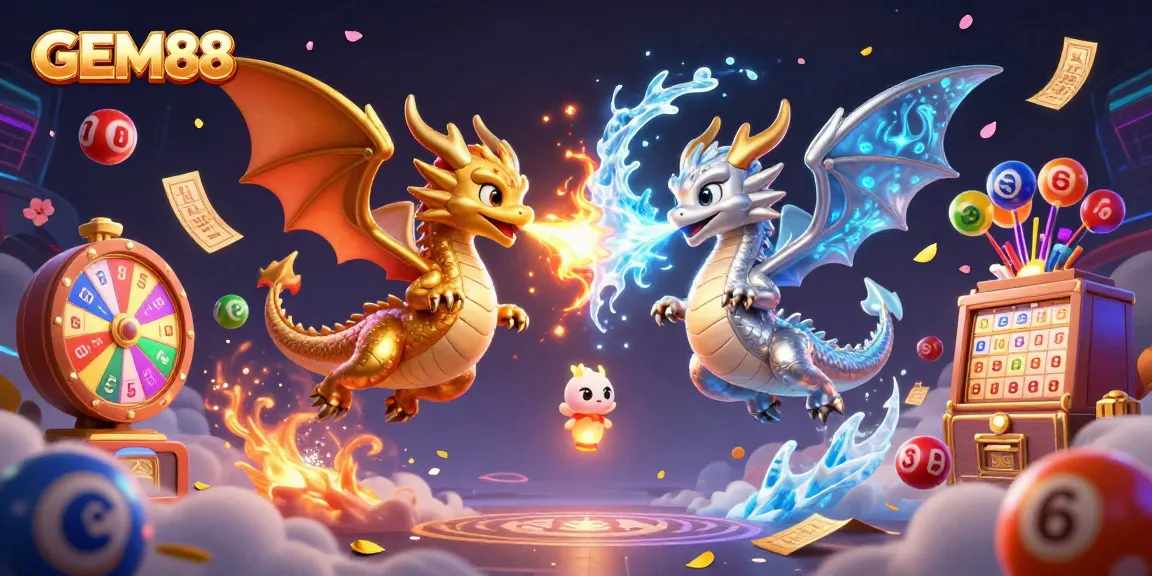 Experience the excitement of GEM88 as dragons and dynamic casino elements create a vibrant gambling atmosphere.