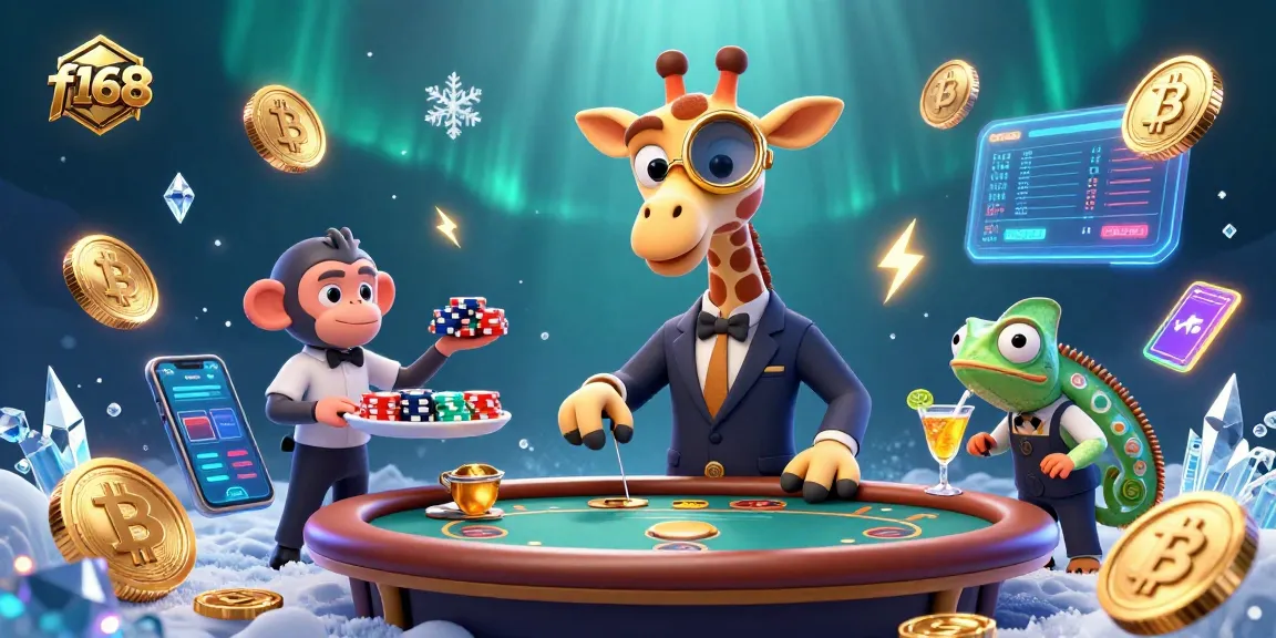 Experience thrilling gameplay at f168 with a vibrant 3D casino scene featuring vibrant characters and crypto elements.