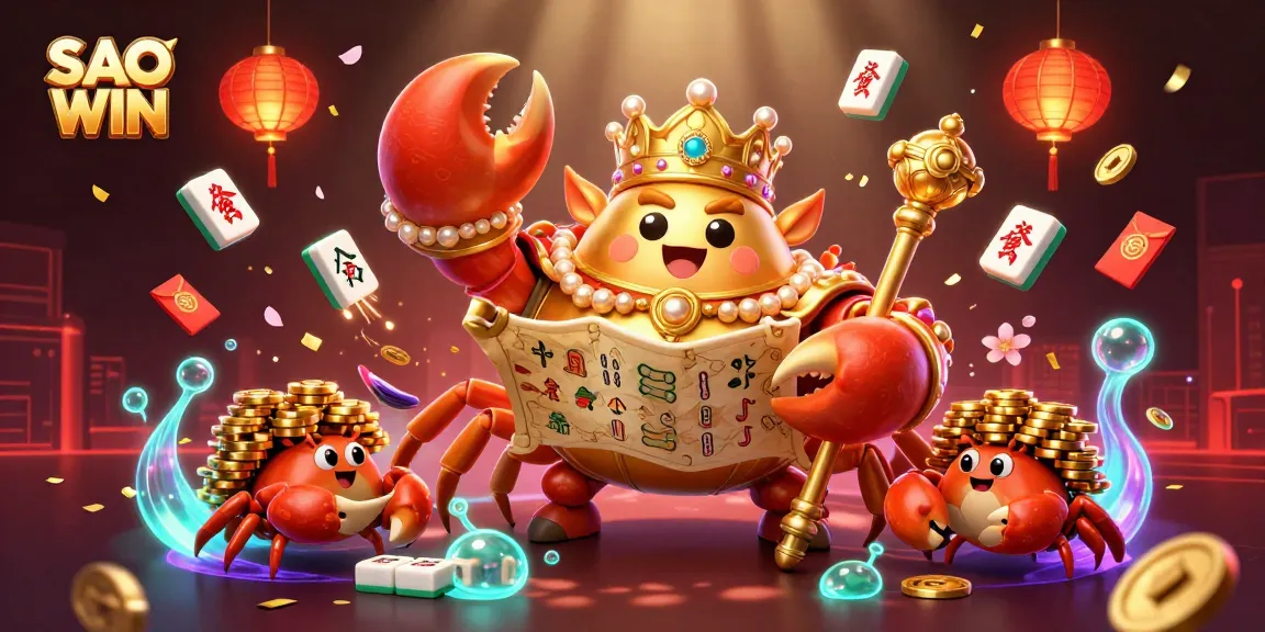Savor the excitement of SAO WIN's gaming world with a stunning 3D illustration showcasing a golden crab emperor and vibrant casino elements.