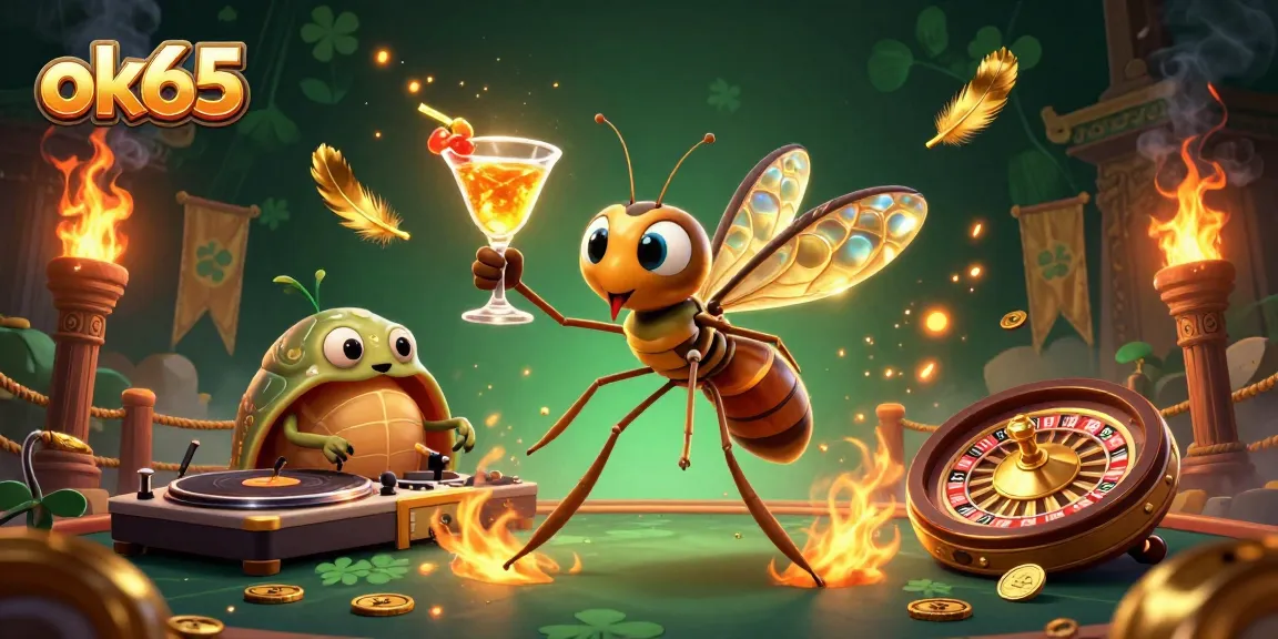 Experience the excitement of ok65 in this vibrant casino scene with animated characters and glowing effects.
