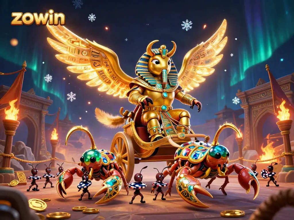 Play exciting casino games with zowin, featuring a vibrant scene of glowing characters and dynamic elements.