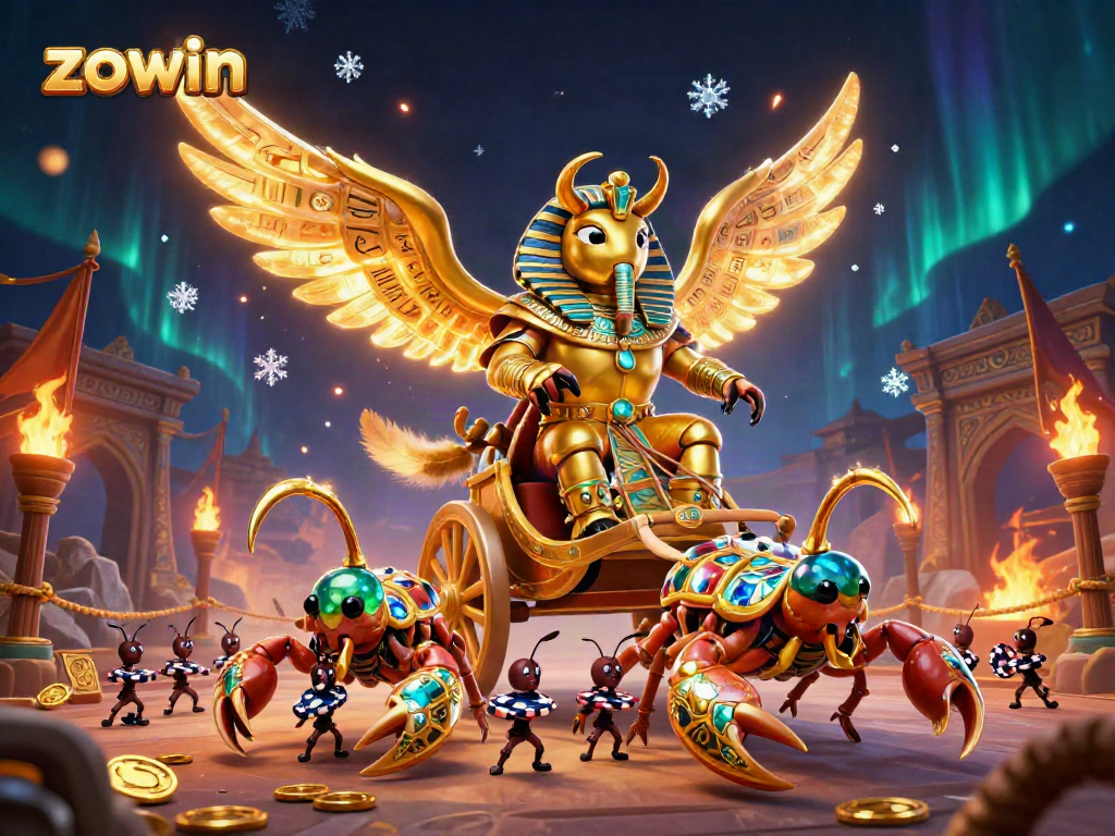 Play exciting casino games with zowin, featuring a vibrant scene of glowing characters and dynamic elements.