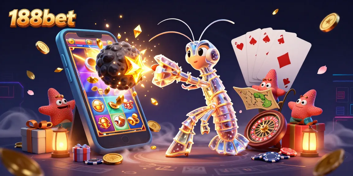 Engage in vibrant casino excitement with 188bet's stunning 3D illustration featuring dynamic gaming elements.