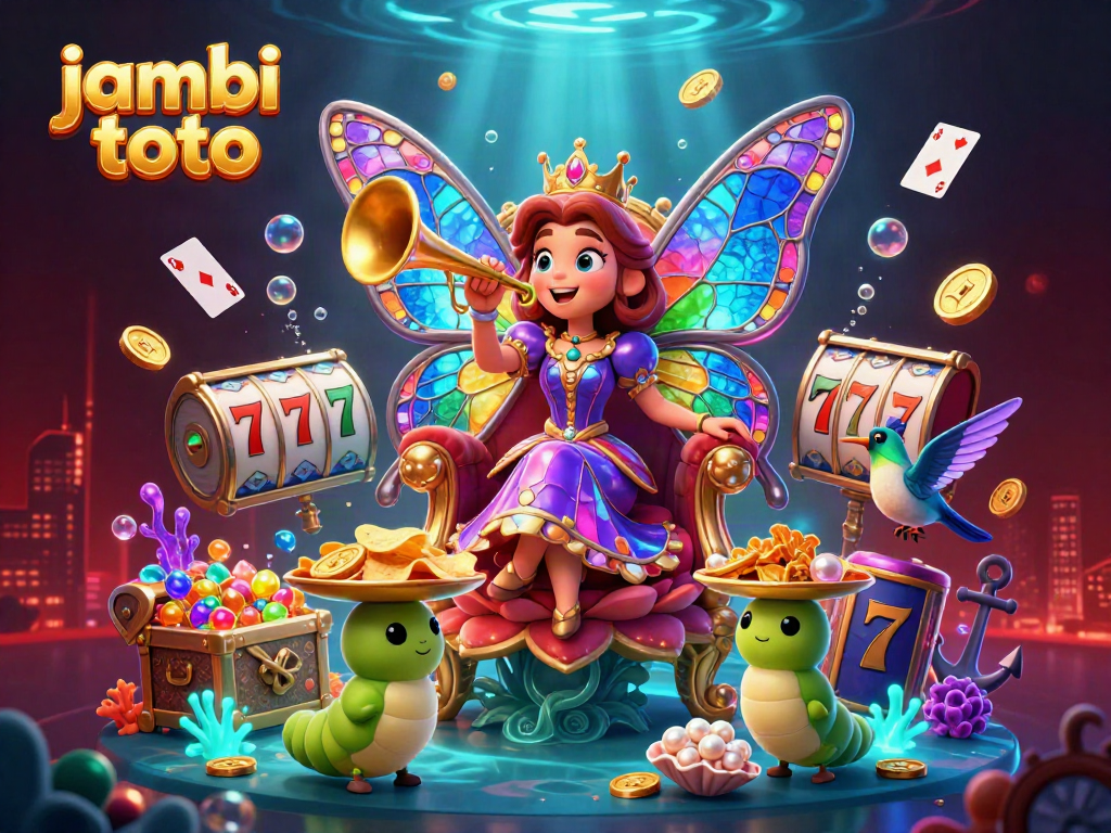 Experience the excitement of jambi toto with a vibrant 3D casino illustration featuring captivating slots and dynamic elements.