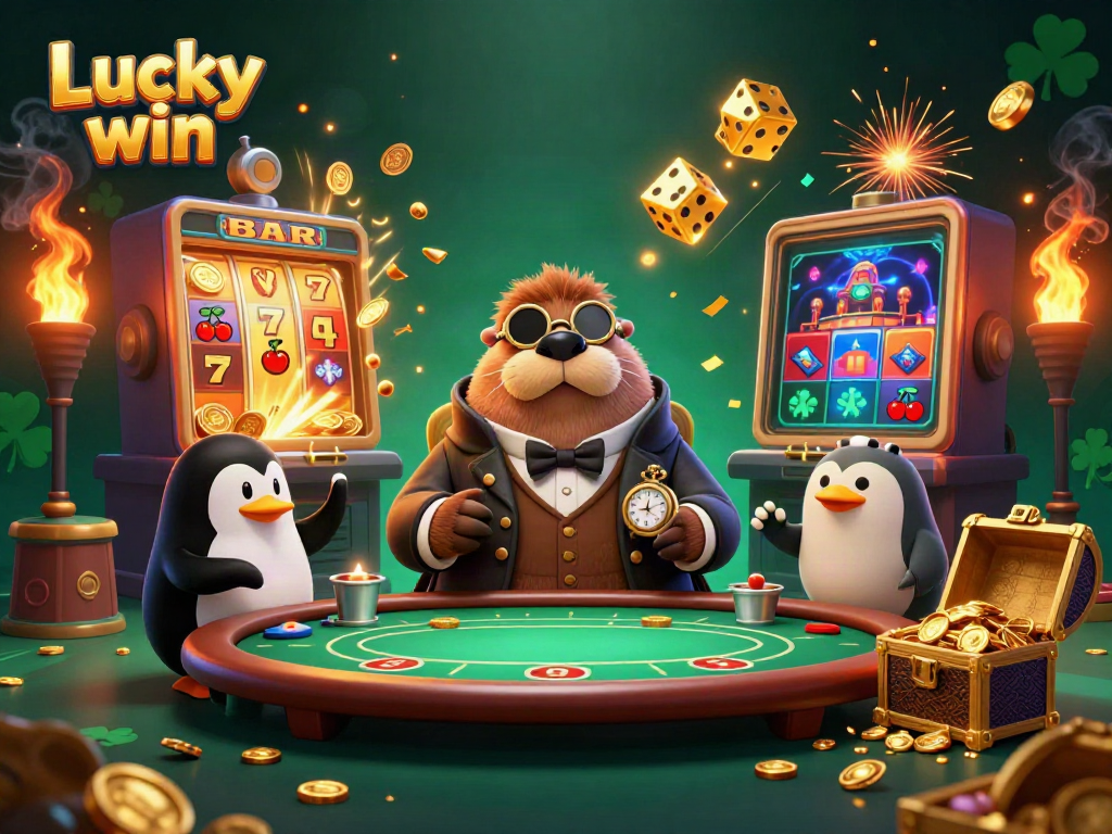 Experience thrilling poker action with Lucky win at this underwater casino table featuring quirky characters.