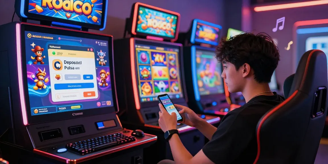 Exciting gaming moment featuring situs slot deposit 10 ribu on a smartphone with colorful slot visuals and payment icons.