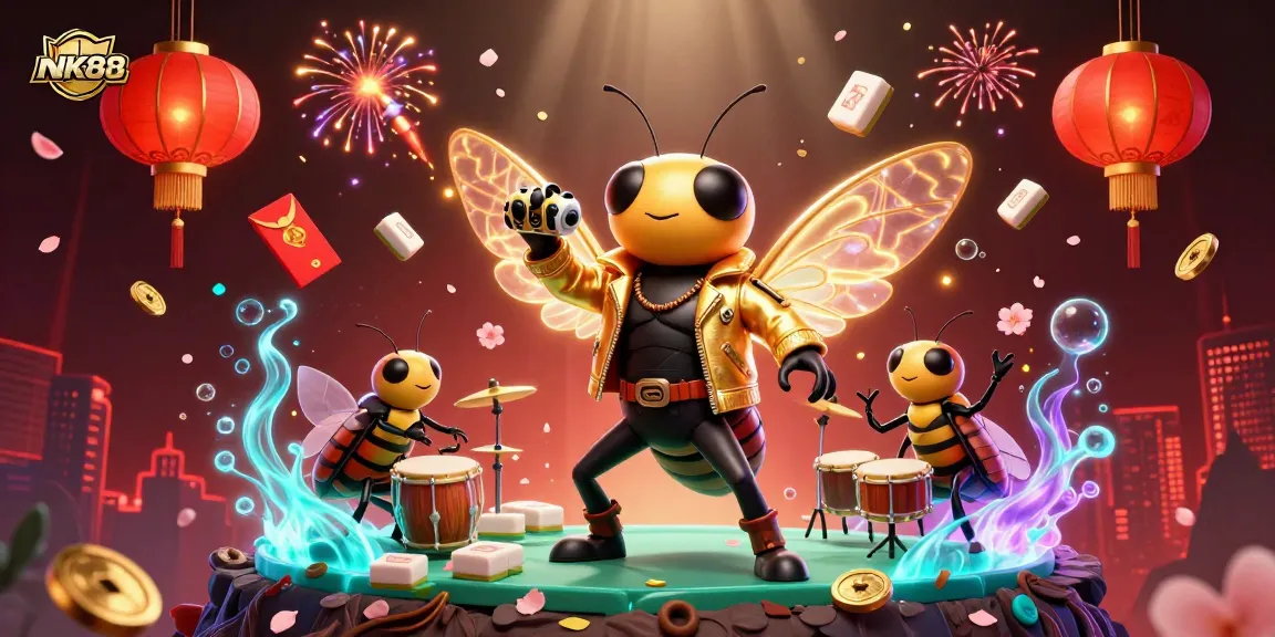 Experience the excitement of NK88 with vibrant, 3D cartoon characters celebrating a thrilling gaming environment filled with casino elements.