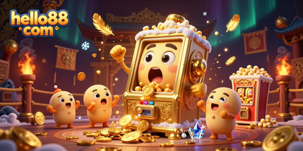 Experience excitement at hello88 com with a golden slot machine celebrating a jackpot amidst fireworks and festive elements.