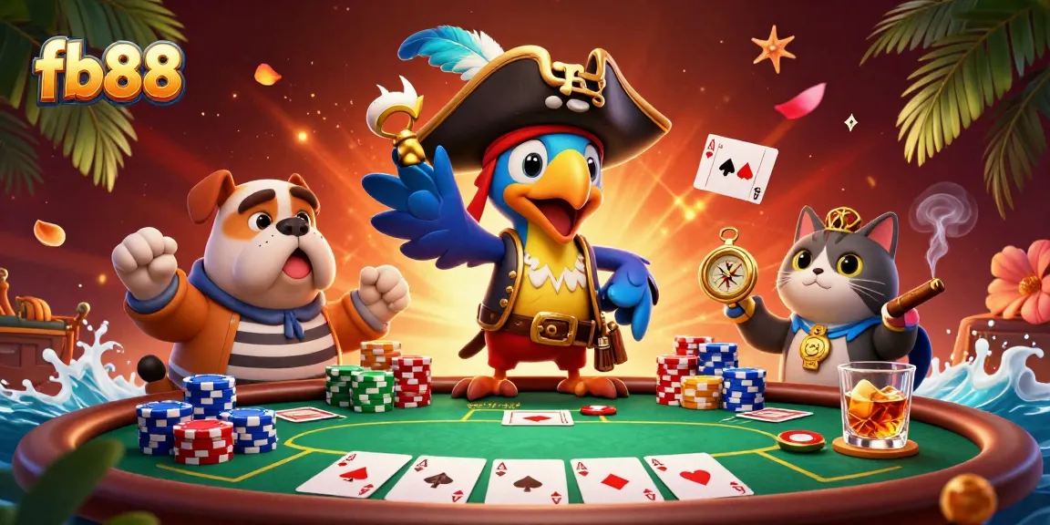 Join the action at fb88 with a dynamic casino scene featuring lively characters and vibrant game elements.